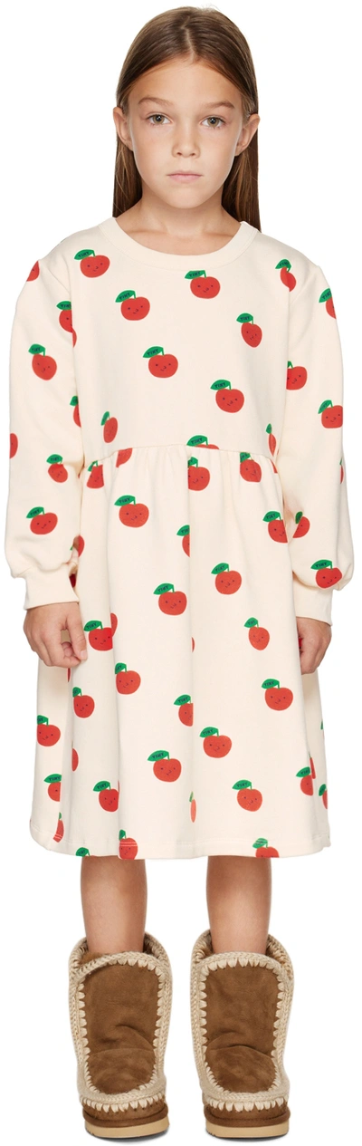 Tinycottons Kids Off-white Apples Dress In Cream/deep Red Kd2