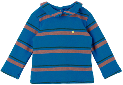 Bonmot Organic Baby Blue Striped Shirt In Sea Blue