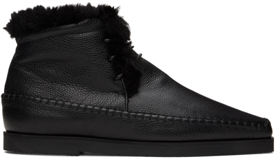 Totême Shearling Leather Square Toe Moccasins In Black