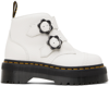 Dr. Martens' Devon Flower Buckle Leather Platform Boots In White Milled Nappa