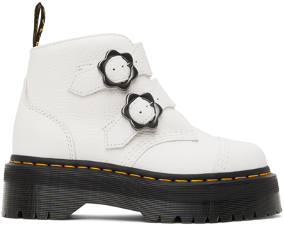 Dr. Martens Devon Flower Buckle Leather Platform Boots In White