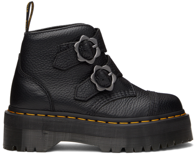 Dr. Martens Devon Flower Buckle Leather Platform Boots In Schwarz