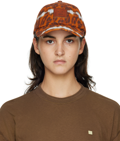 Acne Studios Logo-appliquéd Leopard-print Stretch-cotton Cap In Rust Red,brown
