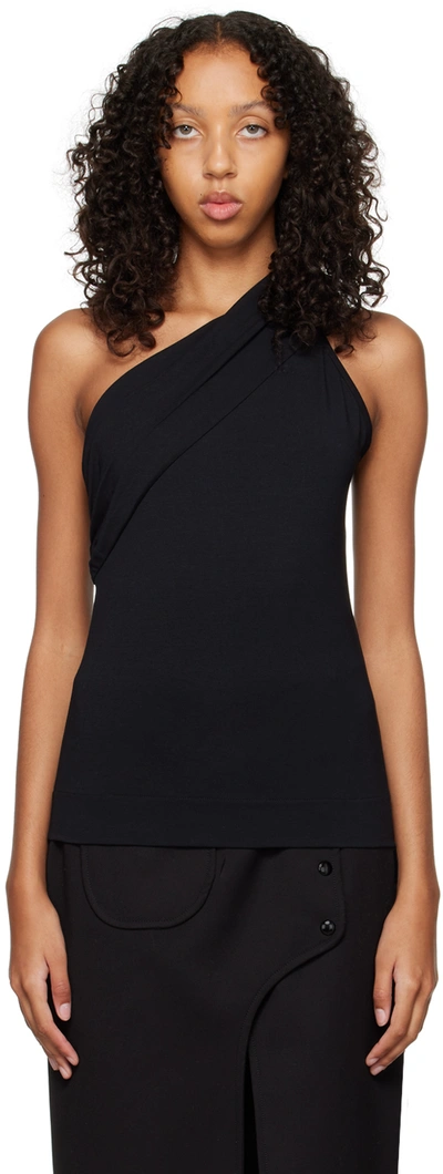 Caes One-shoulder Draped Stretch-organic Cotton Top In Black