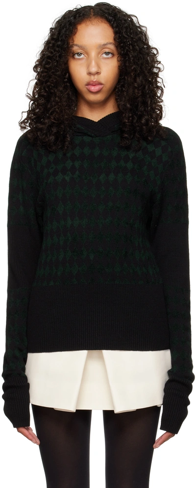 Maximilian Davis Black & Green Harlequin Hoodie In Black/forest Green