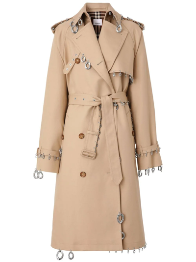 Burberry Piercing-embellished Double-breasted Trench Coat In Neutrals
