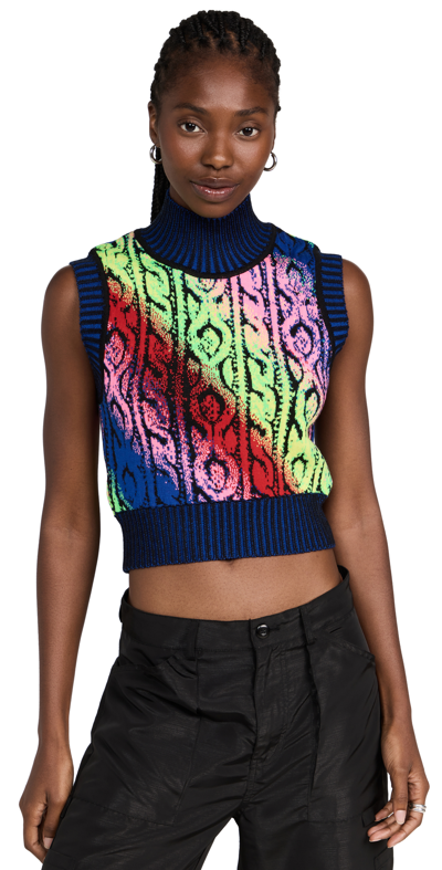 Agr Cropped Jacquard-knit Merino Wool Tank In Blue