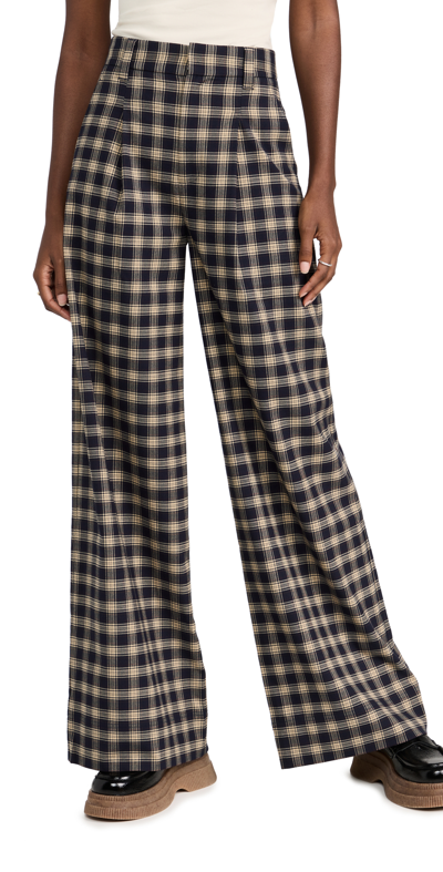 Something Navy Plaid High Waisted Wide Leg Pants In Navy Combo