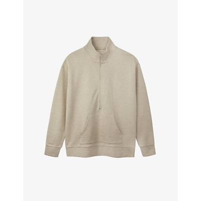 The White Company Half-zip Organic Cotton-blend Sweatshirt In Oatmealmrl