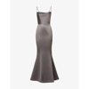 House Of Cb Satin Mermaid Gown In Grey