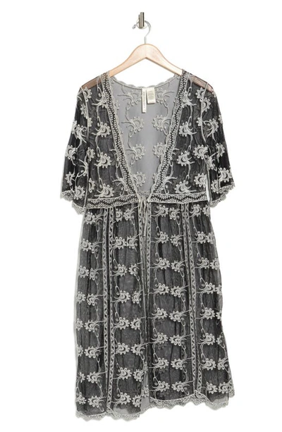 Forgotten Grace Embroidered Mesh Duster In Black/ White