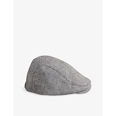 Ted Baker Miichel Brand-patch Tweed-woven Flat Cap In Gray