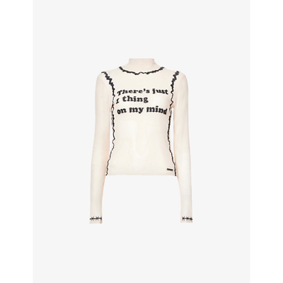 House Of Sunny One Skin Text-embroidered Mesh Top In Dune