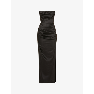 HOUSE OF CB OF CB WOMENS ADRIENNE SLIM-FIT SATIN MAXI DRESS BLACK,60179945