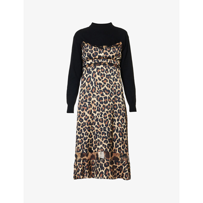 Sacai Leopard-print Flared-hem Wool And Chiffon Maxi Dress In Beige