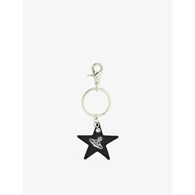 Vivienne Westwood Orb-print Star Leather Keyring In Black