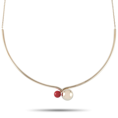 Calvin Klein Bubbly Champagne Gold Pvd Plated Stainless Steel Red Bead Necklace In Beige,gold Tone,red