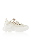 Simone Rocha Low Trek Beaded Round-toe Criss-cross Ballerina Sneakers In Ivory