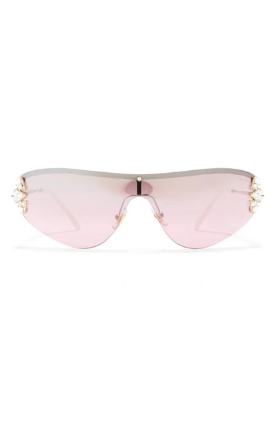 Miu Miu Irregular Shape Shield Sunglasses In Pale Gold Pink Mirror
