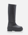 Gia Borghini Black Slip-on Boots With Platform In Smooth Leather Woman In Black
