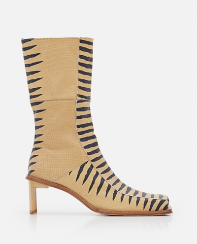 Miista Amparo Zebra Print Leather Ankle Boots In Beige