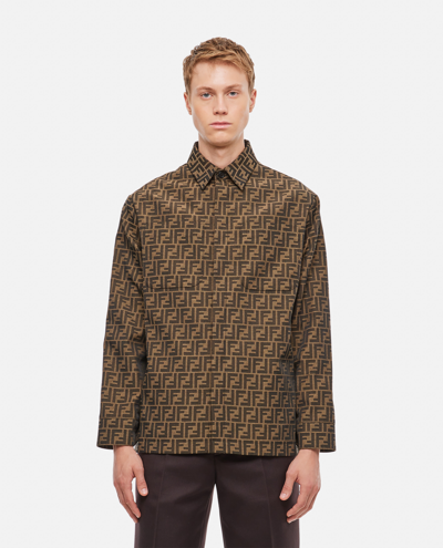 Fendi Ff-jacquard Twill Overshirt In Brown