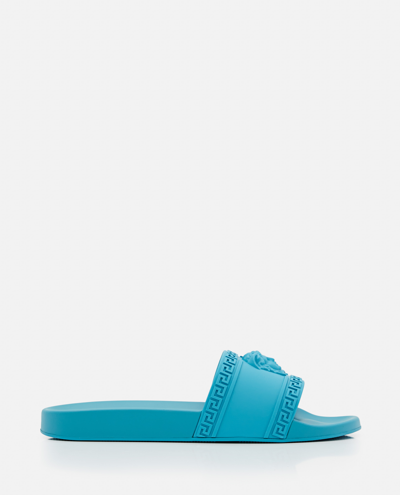 Versace Palazzo Rubber Pool Slides In Light Blue