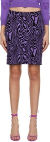 Moschino Black & Purple Moiré Effect Miniskirt In Fantasy Print Blue