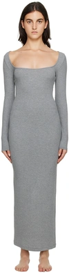 Skims Soft Lounge Long-sleeve Stretch-jersey Nightdress In Heather Grey