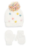 Capelli New York Babies' Pompom Knit Cap & Mittens Set In Warm Combo