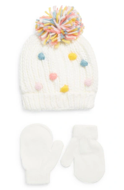 Capelli New York Pompom Knit Cap & Mittens Set In Warm Combo