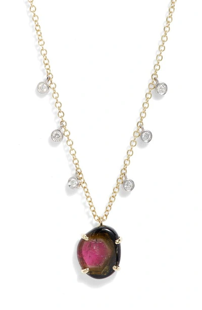 Meira T Tourmaline & Pavé Diamond Necklace In Pink