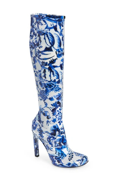 Dries Van Noten Printed 100 Knee-high Leather Boots In 514 L.blue