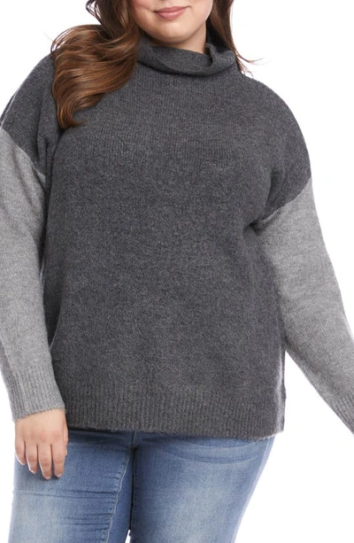 Karen Kane Colorblock Turtleneck Sweater In Gray