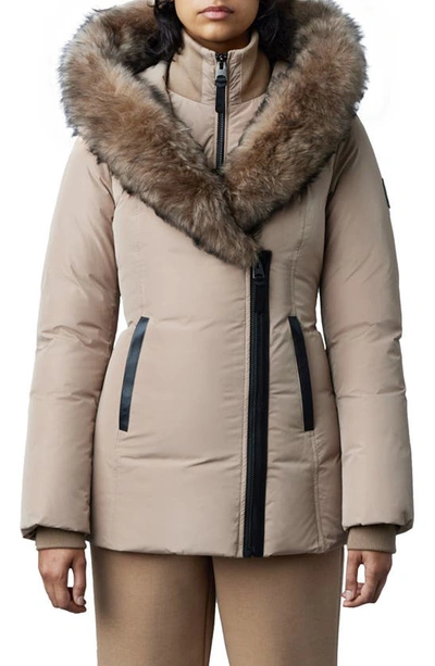 Mackage Adali Genuine Shearling Trim Down Jacket In Camel