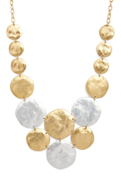 Karine Sultan Hammered Circle Statement Bib Necklace In Mixed Metals