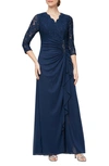 Alex Evenings Sequin Lace A-line Gown In Navy