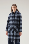 Woolrich Giacca Camicia In Misto Lana Check Blu In Blue Buffalo