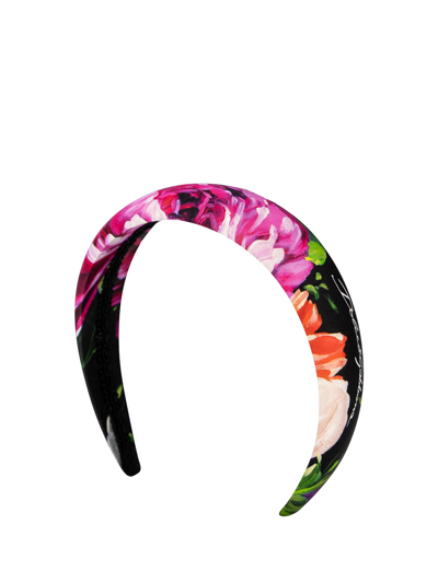 Dolce & Gabbana Kids' Floral-print Padded Headband In Black