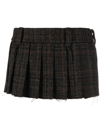 Miu Miu Pleated Tartan-print Wool Mini Skirt In Brown