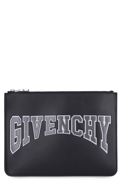 Givenchy Logo Detail Flat Leather Pouch In Black