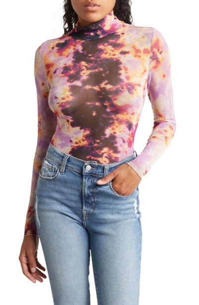 Afrm Mock Neck Mesh Top In Placement Lilac Tiedye