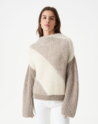 Iro Arzel Two-tone Round-neck Sweater In Beige