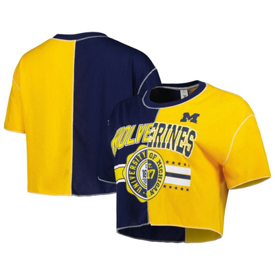 Zoozatz Women's  Navy, Maize Michigan Wolverines Colorblock Cropped T-shirt In Navy,maize