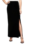 Alex Evenings Women's Side-slit Velvet Pull-on Skirt In Black