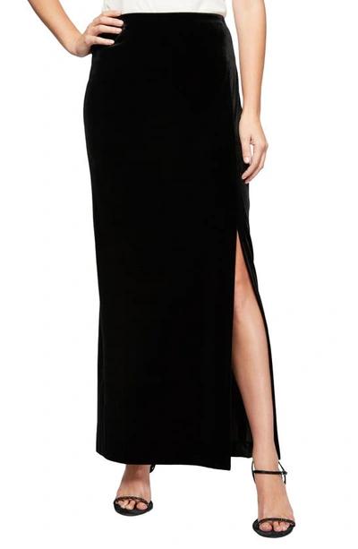 Alex Evenings Women's Side-slit Velvet Pull-on Skirt In Black