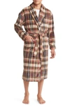Majestic Plaid Fleece Robe In Grey/ Red