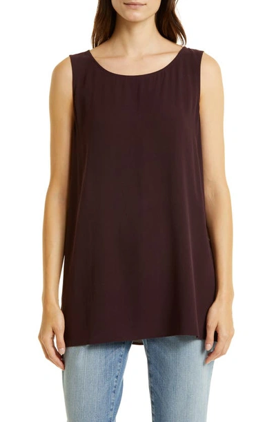 Eileen Fisher Ballet Neck Silk Tunic Top In Cassis