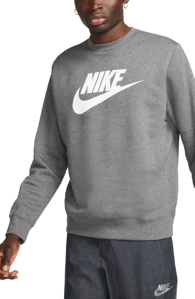 Nike Men's Sportswear Club Fleece Graphic Crewneck Sweatshirt In Charcoal Heather