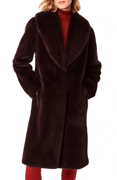 Bernardo Shawl Collar Faux Fur Coat In Cherrywood